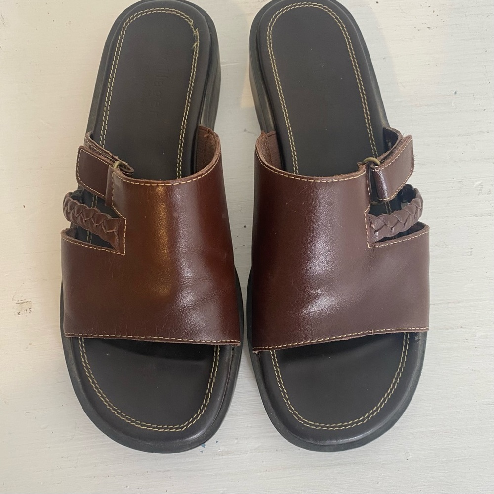 Vintage Villager Leather Slide Sandals Flats Brown 7M